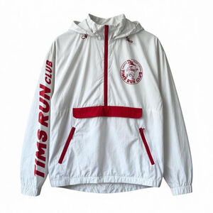 Tim Hortons Run Club White Half Zip Hooded Track Jacket Windbreaker Size Medium